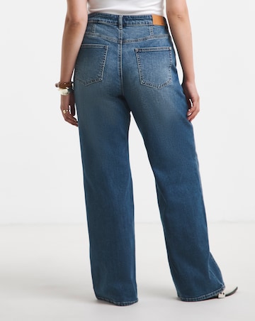 Mid Blue Seamed Wide Leg Jeans