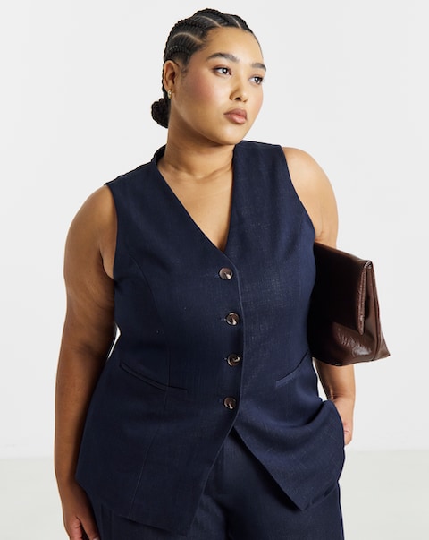Chambray Look Longline Waistcoat
