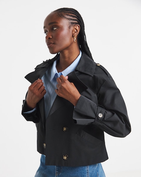 Simply Be Black Cropped Trench