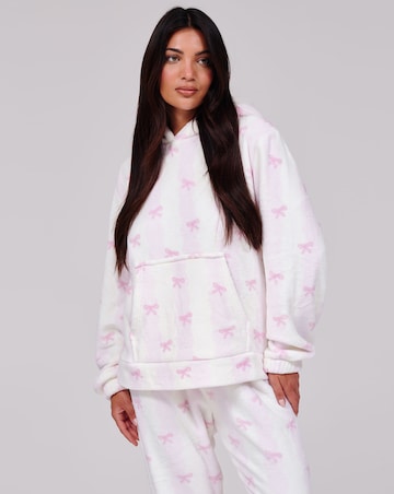 Loungeable Striped Bow Luxury Fleece Hoodie and Jogger Lounge Set