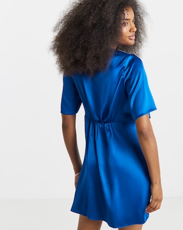 Cobalt Satin Wrap Front Dress