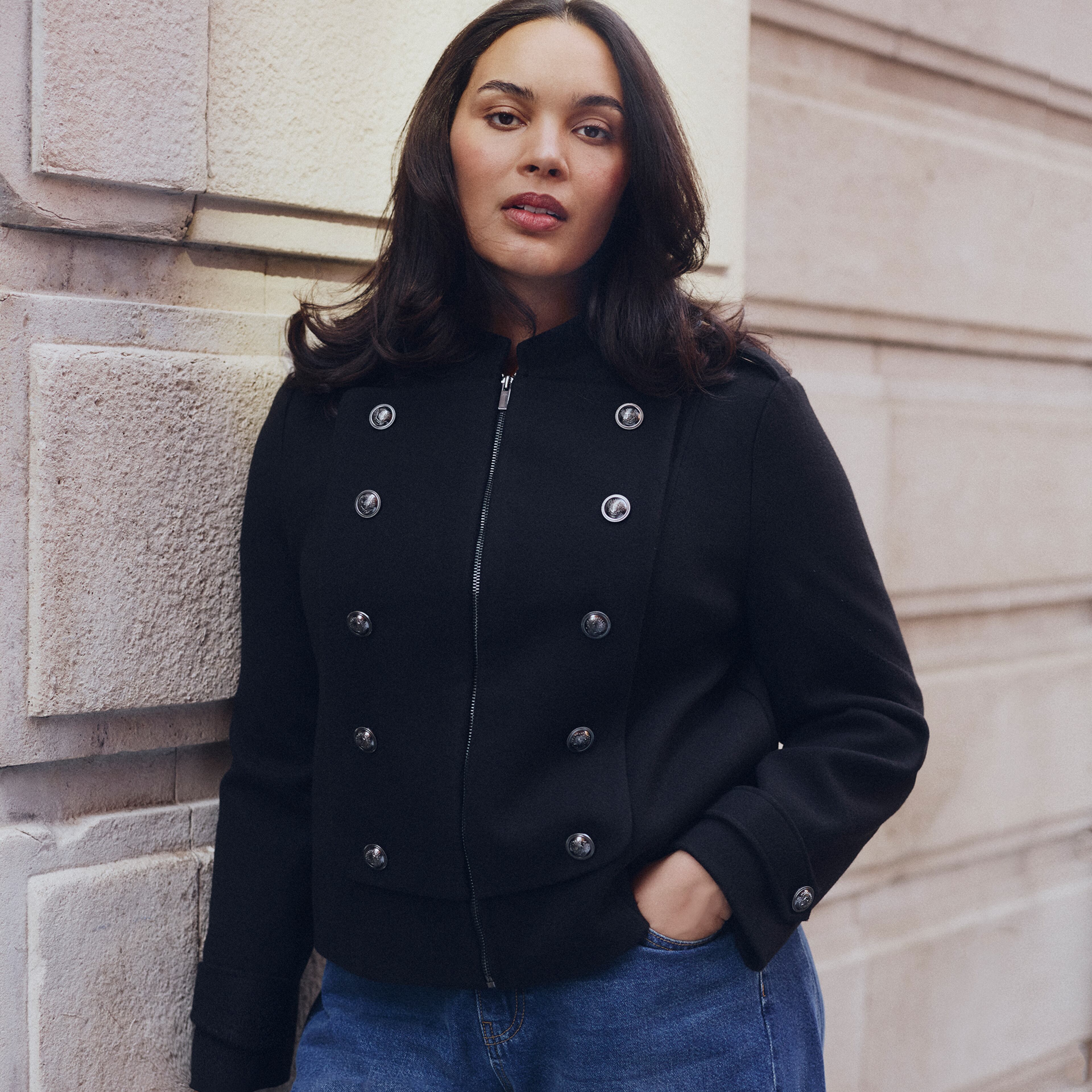 Nodel wears military-style jacket