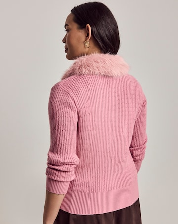 Julipa Cable Zip Through Fur Collar Cardigan