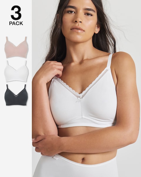 Pretty Secrets (3 Pack) New Claire Cotton Moulded Full Cup Non Wired Bras (B-E)