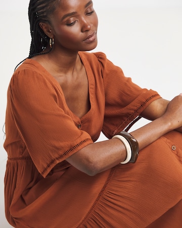 Simply Be Rust Crinkle Tiered Maxi Dress with Ladder Trim