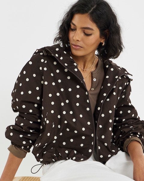 Chocolate Polka Dot Hooded Wind Breaker Jacket