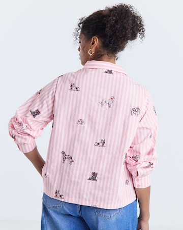 Simply Be Pink Stripe Dog Embroidery Shirt