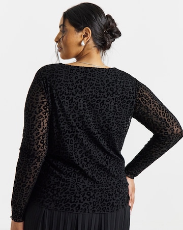 Simply Be Black Leopard Flock Mesh Square Neck Top