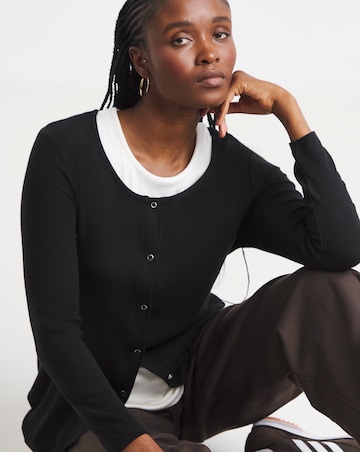 Simply Be Black And White Double Layer Button Through Top