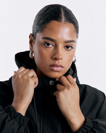 Black Hooded Swing Parka Jacket