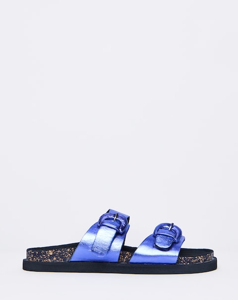 Simply Be Alisha Leather Double Buckle Footbed Sandals - Wide Fit (E)