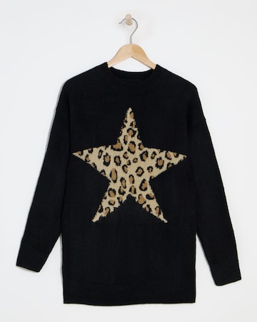 Black Leopard Star Longline Jumper