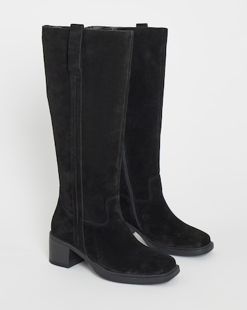 Winnie Suede Low Block Heel Knee High Boots - Wide Fit (E) & Curvy Calf