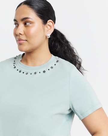 Simply Be Blue Embellished Neckline T-Shirt