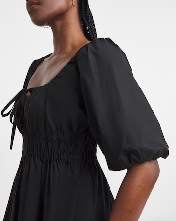 Simply Be Black Cotton Poplin Tie Front Midi Dress