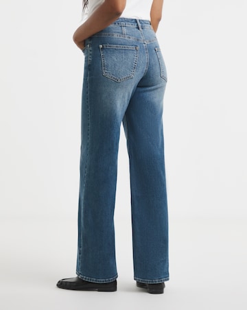 Mid Blue Seamed Wide Leg Jeans