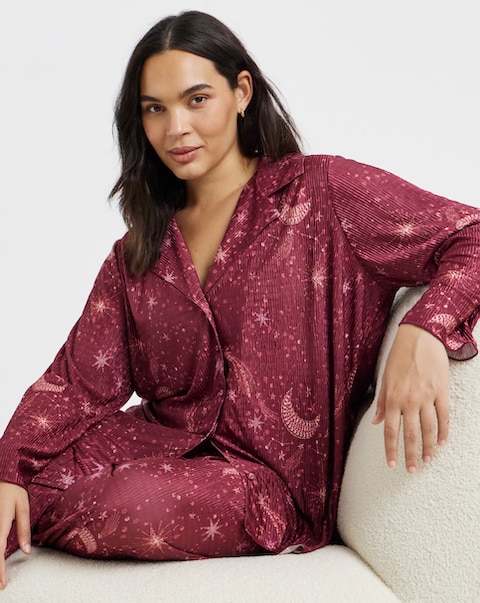 Figleaves Celestial Plisse Button Through Pyjama Set