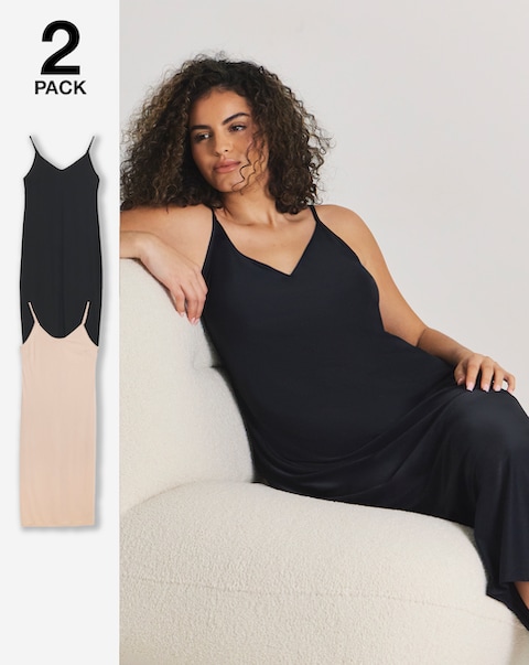 Pretty Secrets (2 Pack) Maxi Slips Length 52in Black/Almond