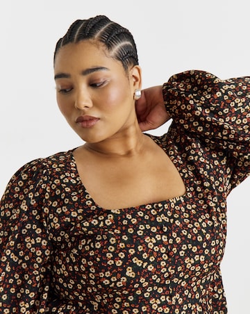 Simply Be Floral Print Long Sleeve Historic Detail Skater Dress