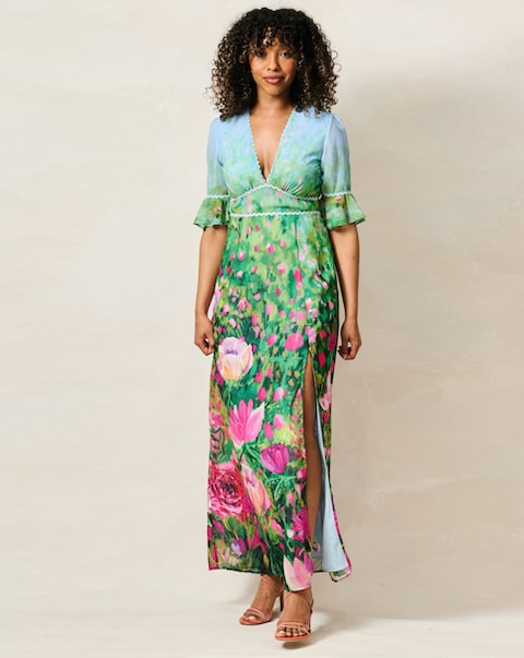 Hope & Ivy Solenne Maxi Placement Print Dress