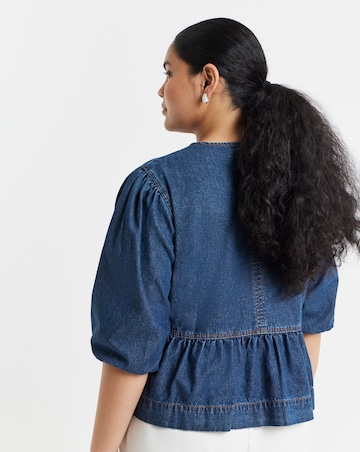 Simply Be Dark Blue Tie Front Denim Peplum Blouse