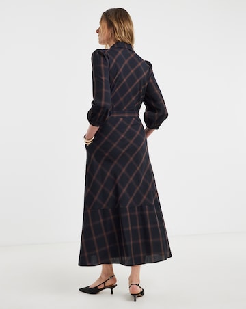Navy Check Belted Shirt Dress