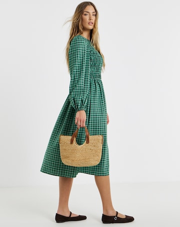 Simply Be Shirred Check Midi Dress