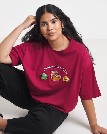 Simply Be Burgundy Autumn Embroidery T-Shirt