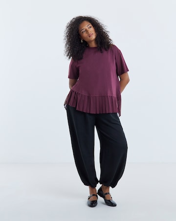 Simply Be Mulberry Tee With Woven Pleated Back
