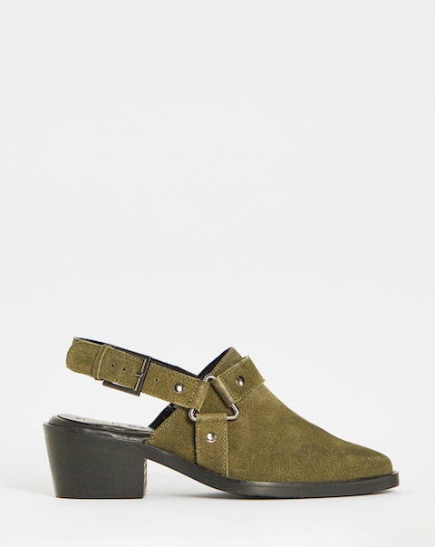 Elyria Suede Western Detailed Mule Shoes - Wide Fit (E)