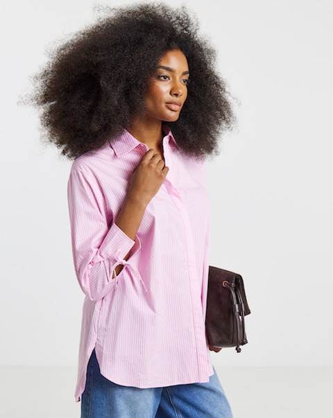 Simply Be Pink Stripe Open Back Shirt