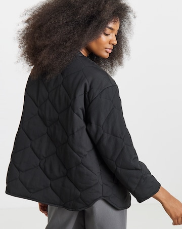 Simply Be Black Textured Quilted Round Collar Jacket