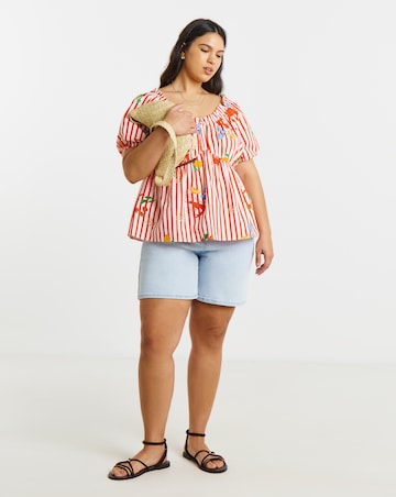 Red Stripe Puff Sleeve Top