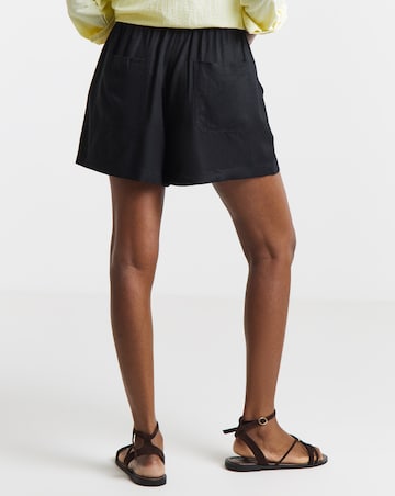 Simply Be Black Tie Waist Linen Mix Shorts