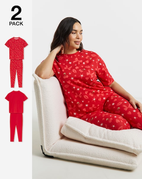 Simply Be (2 Pack) Value Pyjama Sets Heart & Bow Print
