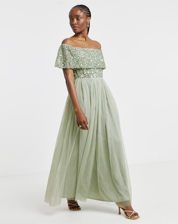 Maya Bardot Sequin Embellishment Tulle Maxi Dress