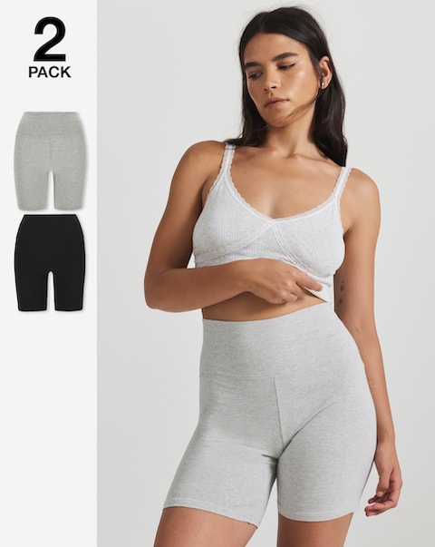 Pretty Secrets (2 Pack) Cotton Comfort Shorts Black/Grey
