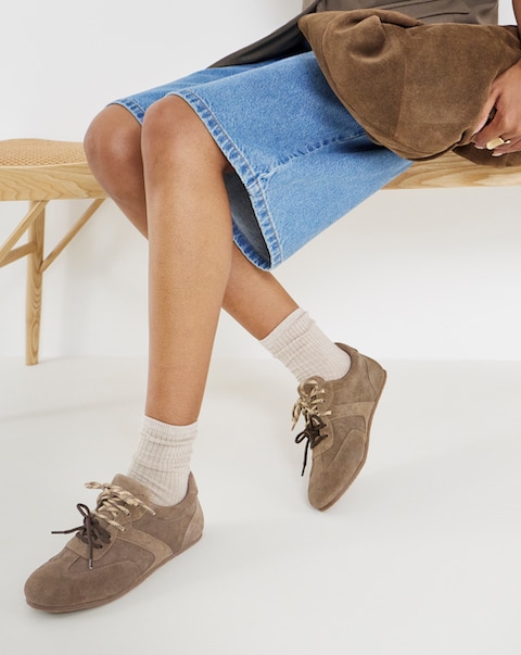 Luna Suede Retro Classic Lace Up Trainers - Wide Fit (E)