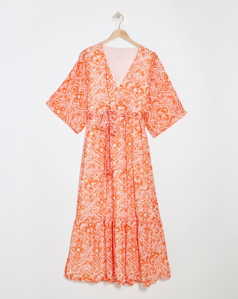 Lovedrobe Kimono Sleeve Faux Wrap Midaxi With Tie Belt