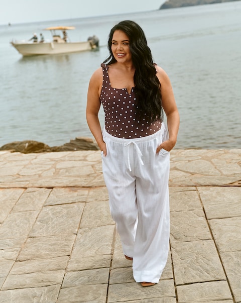 Simply Be White Tie Waist Wide Leg Linen Trousers