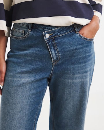 Mid Blue Crossover Straight Leg Jeans