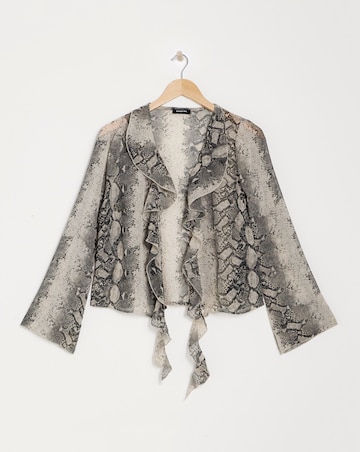 Snake Print Sheer Knot Front Ruffle Blouse