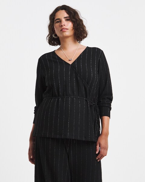 Simply Be Black Lurex Stripe Wrap Over Top