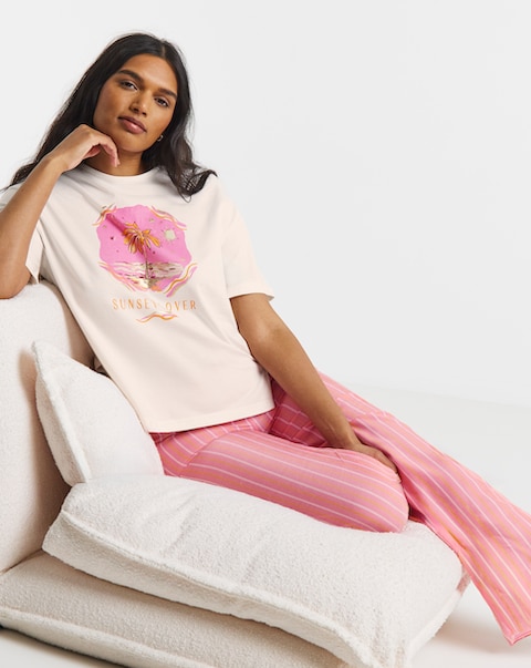 Simply Be Sunset Lover Stripe Pant Pyjama Set