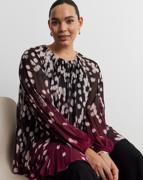 Joanna Hope Pleated Chiffon Printed Top