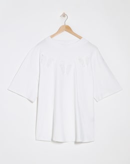 Simply Be White Crochet Butterfly Boxy T-Shirt - Image