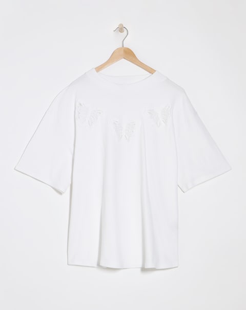 Simply Be White Crochet Butterfly Boxy T-Shirt