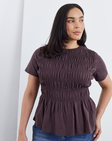 Simply Be Chocolate Shirred Peplum Top