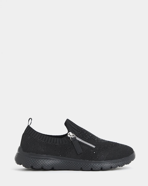 Cushion Walk Sparkle Fly Knit Side Zip Trainers - Extra Wide Fit (EEE)