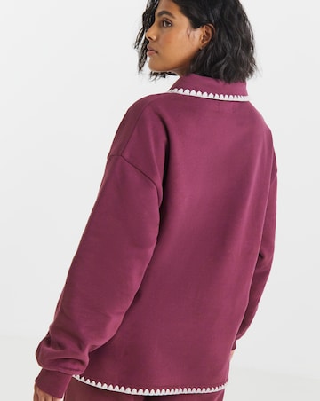 Simply Be Mulberry Whipstitch Long Sleeve Polo Sweatshirt